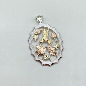 Vintage Landstrom's Sterling Silver Black Hill's Gold Hummingbird Pendant